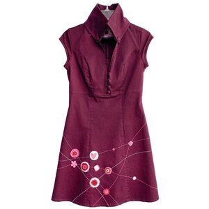 Bendita Seas Mini Dress A-line Burgundy with Floral Applique Size S